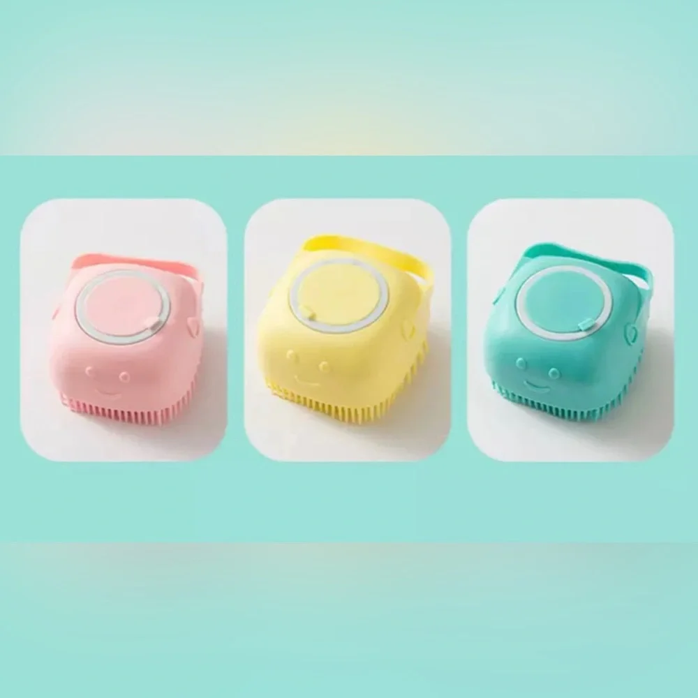 Pet Bath Brushes Massage Shampoo Dispenser Available in Pink, Yellow and Green